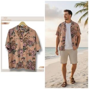 🌿HAI Mens XL Coordinates Floral Vintage-Inspired Silk Shirt🌺